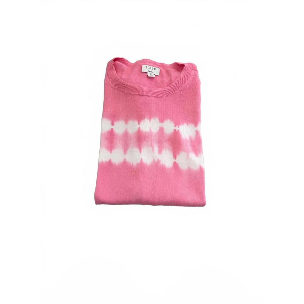 J.Crew Women's Tie‎ Dye Teddie Sweater Pink White Cotton Knit Crewneck Small